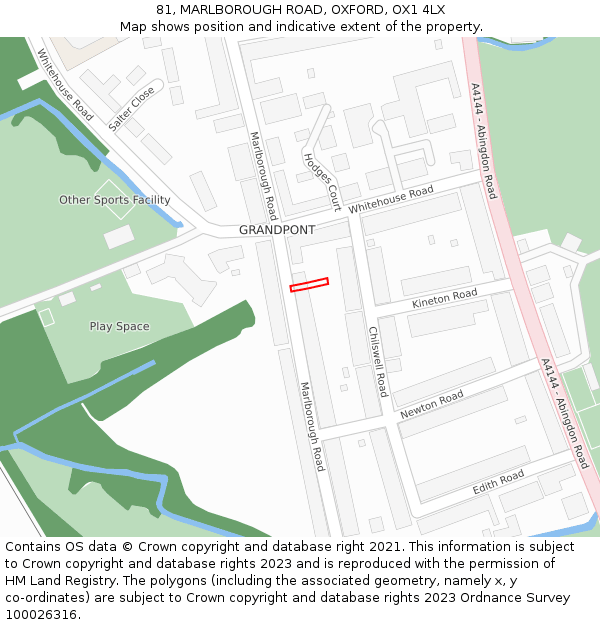 81, MARLBOROUGH ROAD, OXFORD, OX1 4LX: Location map and indicative extent of plot