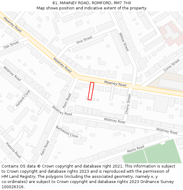 81, MAWNEY ROAD, ROMFORD, RM7 7HX: Location map and indicative extent of plot