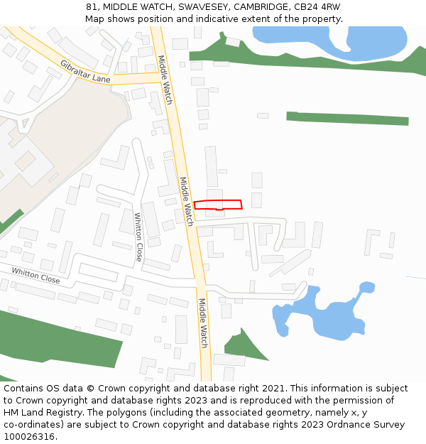 81, MIDDLE WATCH, SWAVESEY, CAMBRIDGE, CB24 4RW: Location map and indicative extent of plot
