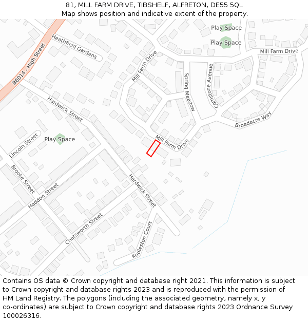 81, MILL FARM DRIVE, TIBSHELF, ALFRETON, DE55 5QL: Location map and indicative extent of plot