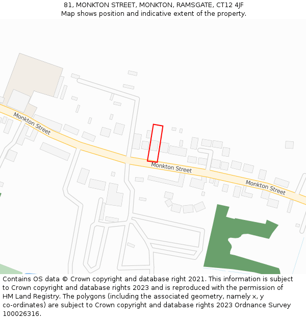 81, MONKTON STREET, MONKTON, RAMSGATE, CT12 4JF: Location map and indicative extent of plot