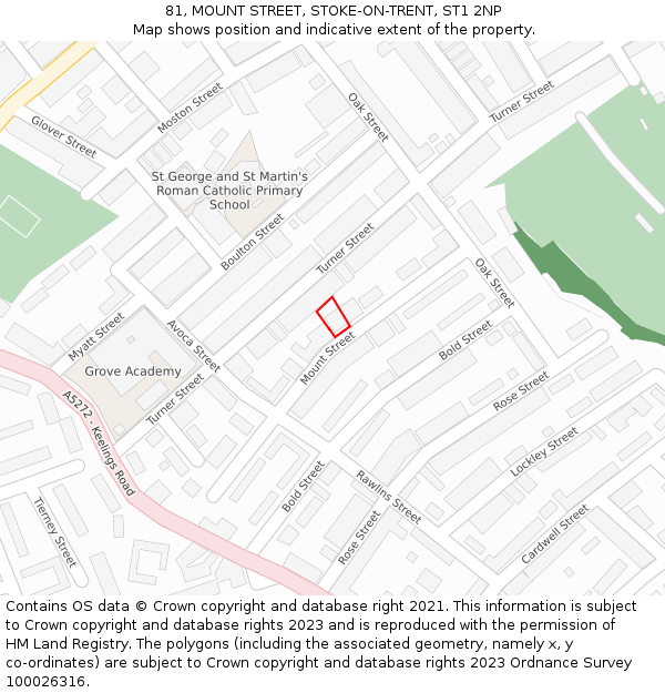 81, MOUNT STREET, STOKE-ON-TRENT, ST1 2NP: Location map and indicative extent of plot