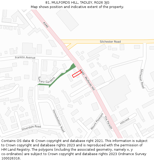 81, MULFORDS HILL, TADLEY, RG26 3JG: Location map and indicative extent of plot