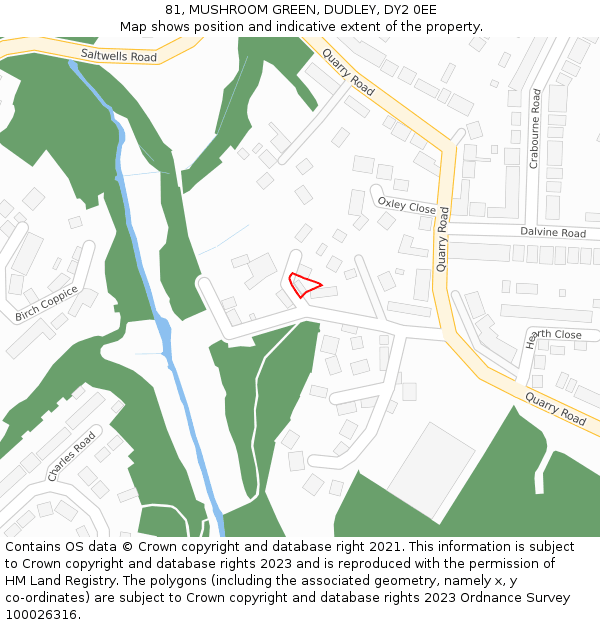 81, MUSHROOM GREEN, DUDLEY, DY2 0EE: Location map and indicative extent of plot