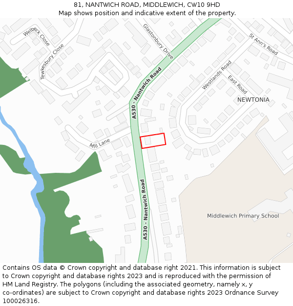 81, NANTWICH ROAD, MIDDLEWICH, CW10 9HD: Location map and indicative extent of plot