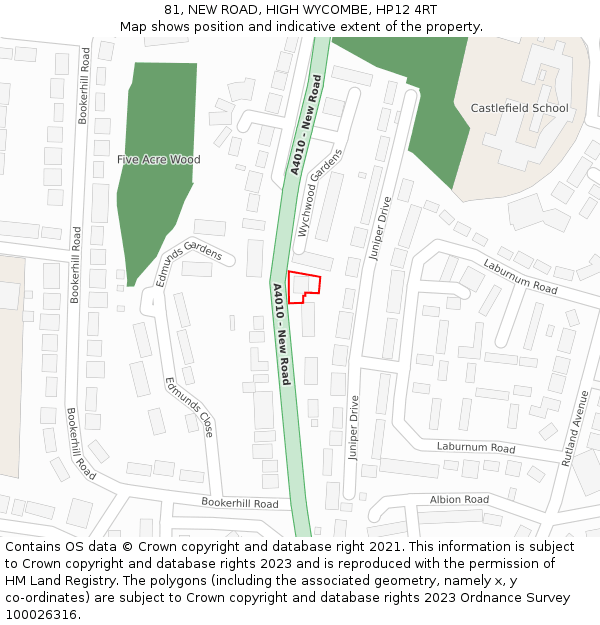 81, NEW ROAD, HIGH WYCOMBE, HP12 4RT: Location map and indicative extent of plot