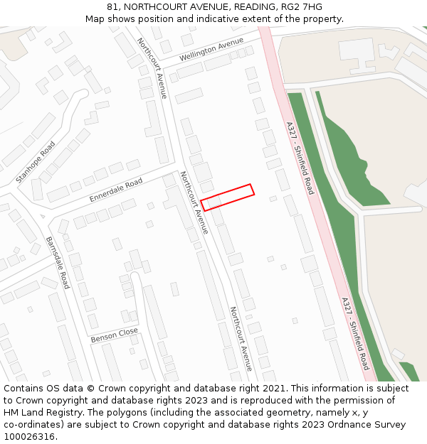 81, NORTHCOURT AVENUE, READING, RG2 7HG: Location map and indicative extent of plot