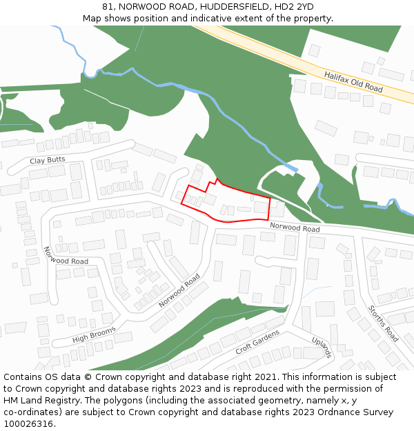 81, NORWOOD ROAD, HUDDERSFIELD, HD2 2YD: Location map and indicative extent of plot