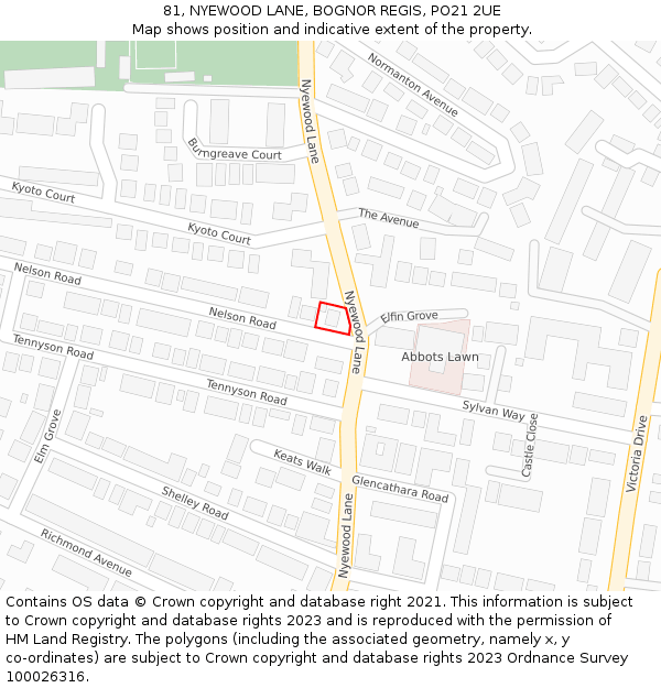 81, NYEWOOD LANE, BOGNOR REGIS, PO21 2UE: Location map and indicative extent of plot