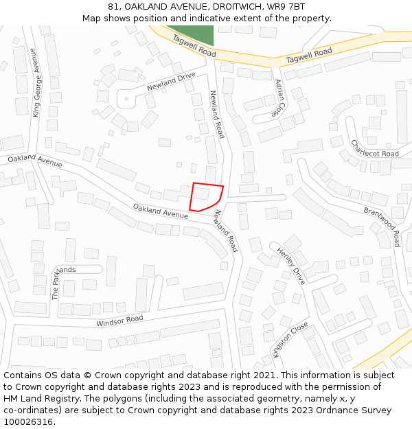 81, OAKLAND AVENUE, DROITWICH, WR9 7BT: Location map and indicative extent of plot