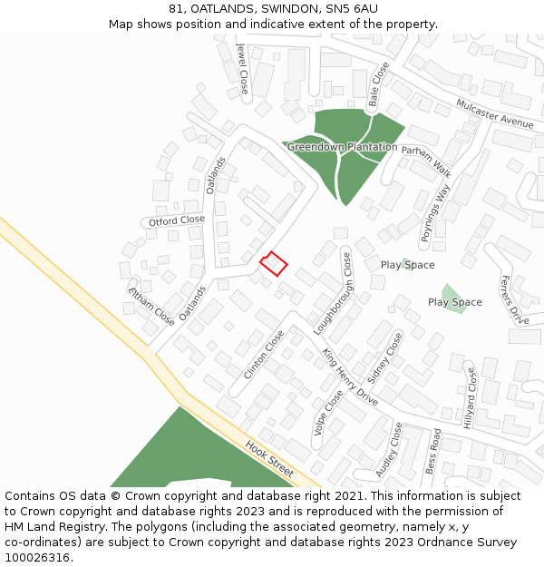 81, OATLANDS, SWINDON, SN5 6AU: Location map and indicative extent of plot