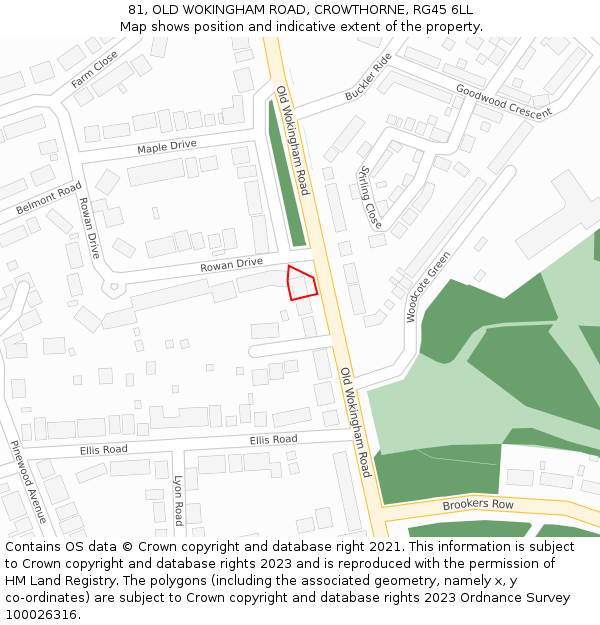 81, OLD WOKINGHAM ROAD, CROWTHORNE, RG45 6LL: Location map and indicative extent of plot