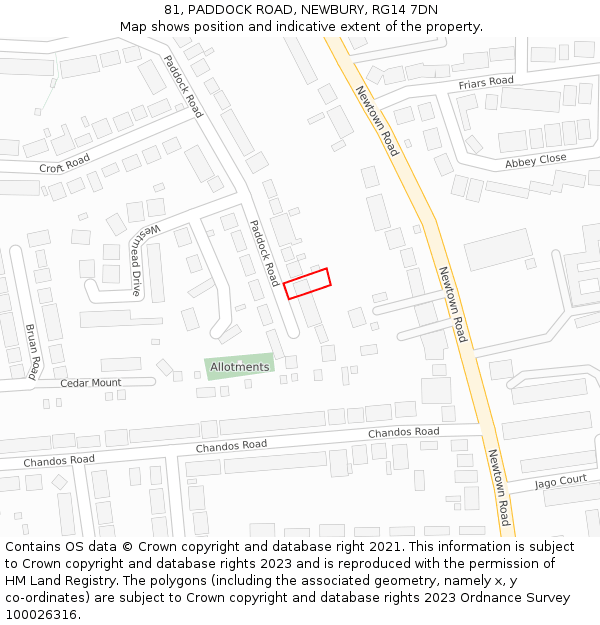 81, PADDOCK ROAD, NEWBURY, RG14 7DN: Location map and indicative extent of plot