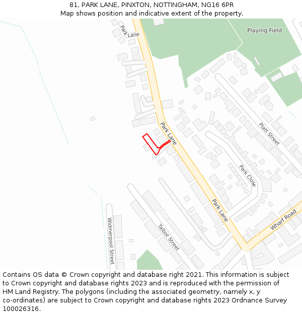 81, PARK LANE, PINXTON, NOTTINGHAM, NG16 6PR: Location map and indicative extent of plot