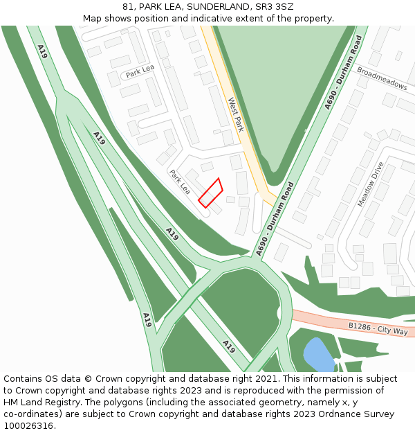 81, PARK LEA, SUNDERLAND, SR3 3SZ: Location map and indicative extent of plot