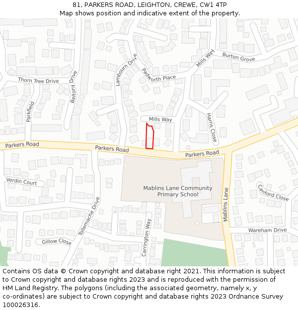 81, PARKERS ROAD, LEIGHTON, CREWE, CW1 4TP: Location map and indicative extent of plot