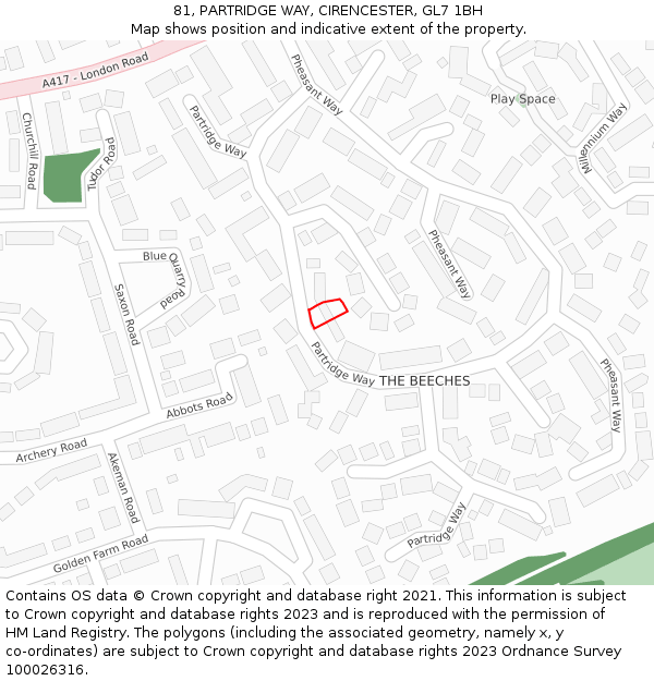 81, PARTRIDGE WAY, CIRENCESTER, GL7 1BH: Location map and indicative extent of plot