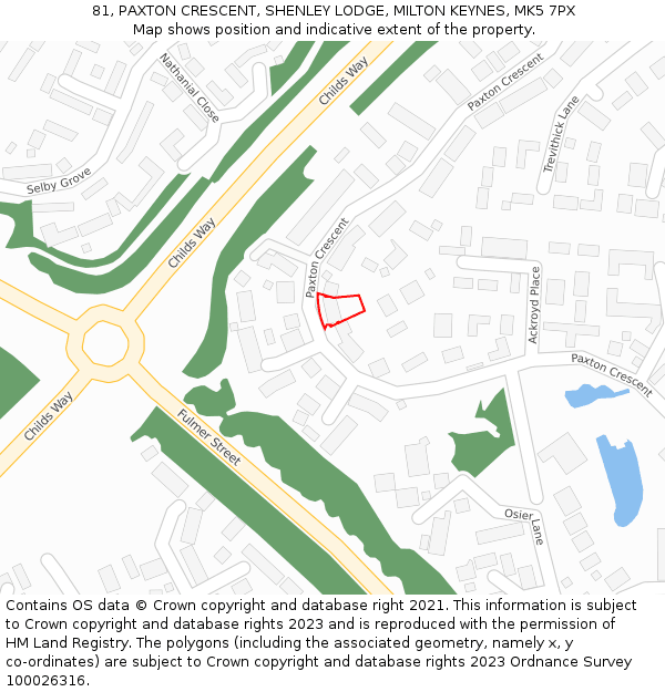 81, PAXTON CRESCENT, SHENLEY LODGE, MILTON KEYNES, MK5 7PX: Location map and indicative extent of plot