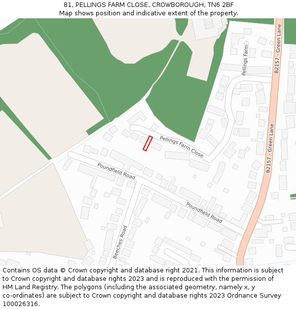 81, PELLINGS FARM CLOSE, CROWBOROUGH, TN6 2BF: Location map and indicative extent of plot