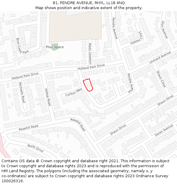 81, PENDRE AVENUE, RHYL, LL18 4NQ: Location map and indicative extent of plot