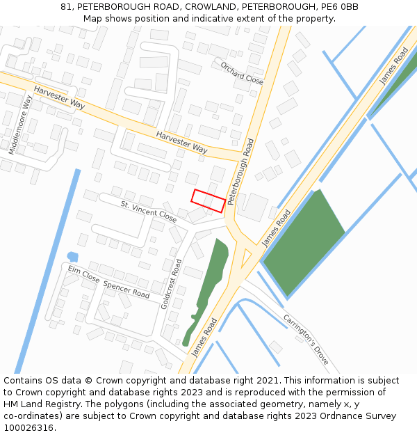 81, PETERBOROUGH ROAD, CROWLAND, PETERBOROUGH, PE6 0BB: Location map and indicative extent of plot