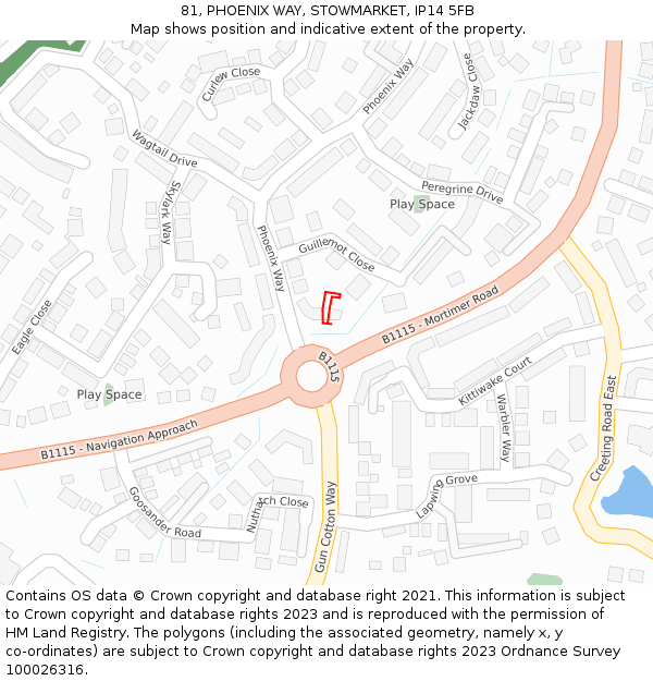 81, PHOENIX WAY, STOWMARKET, IP14 5FB: Location map and indicative extent of plot