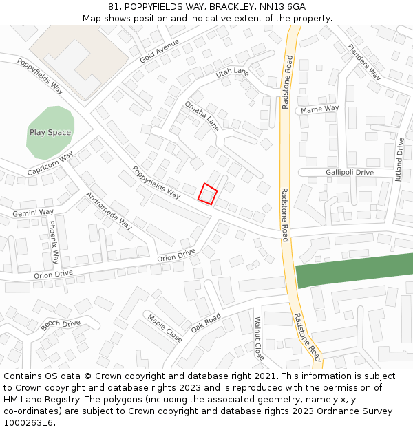 81, POPPYFIELDS WAY, BRACKLEY, NN13 6GA: Location map and indicative extent of plot