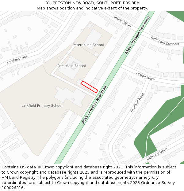 81, PRESTON NEW ROAD, SOUTHPORT, PR9 8PA: Location map and indicative extent of plot