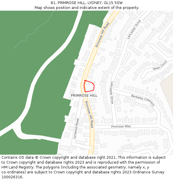 81, PRIMROSE HILL, LYDNEY, GL15 5SW: Location map and indicative extent of plot