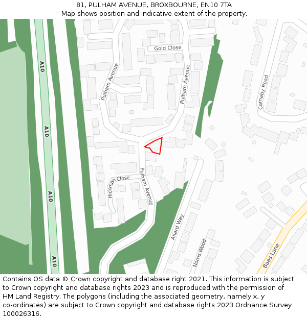 81, PULHAM AVENUE, BROXBOURNE, EN10 7TA: Location map and indicative extent of plot