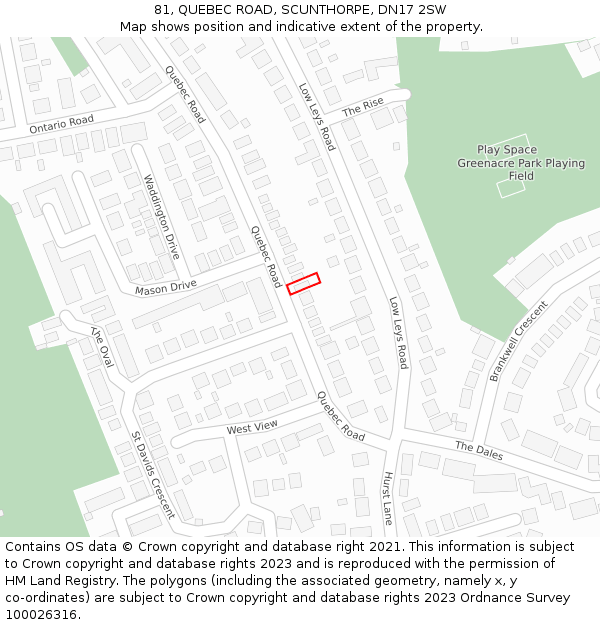 81, QUEBEC ROAD, SCUNTHORPE, DN17 2SW: Location map and indicative extent of plot