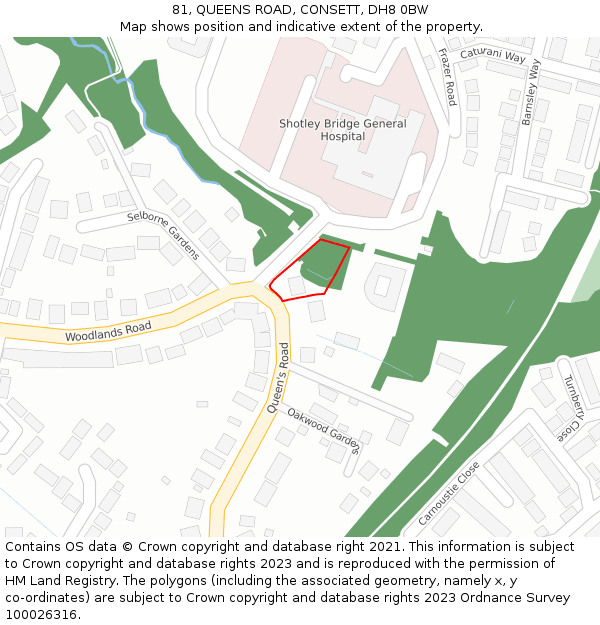 81, QUEENS ROAD, CONSETT, DH8 0BW: Location map and indicative extent of plot