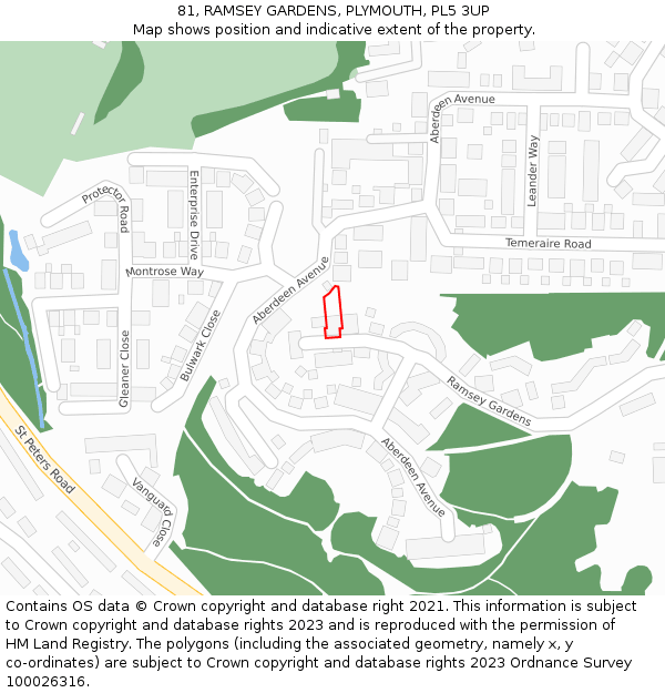 81, RAMSEY GARDENS, PLYMOUTH, PL5 3UP: Location map and indicative extent of plot