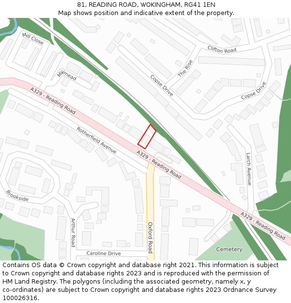 81, READING ROAD, WOKINGHAM, RG41 1EN: Location map and indicative extent of plot