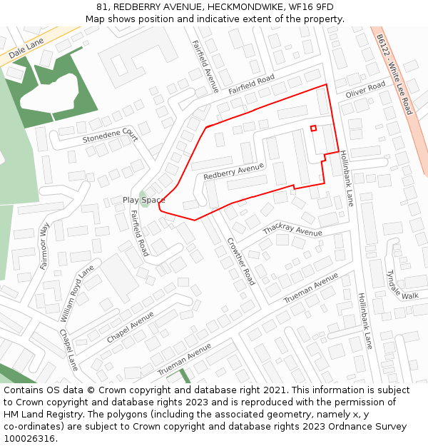 81, REDBERRY AVENUE, HECKMONDWIKE, WF16 9FD: Location map and indicative extent of plot
