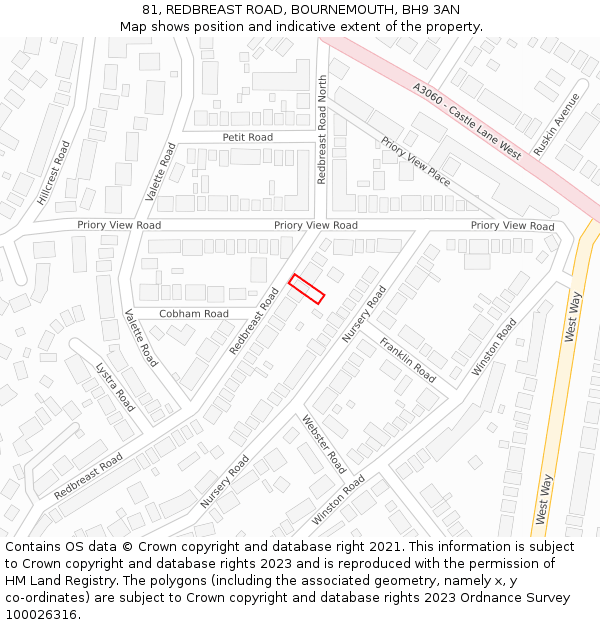 81, REDBREAST ROAD, BOURNEMOUTH, BH9 3AN: Location map and indicative extent of plot