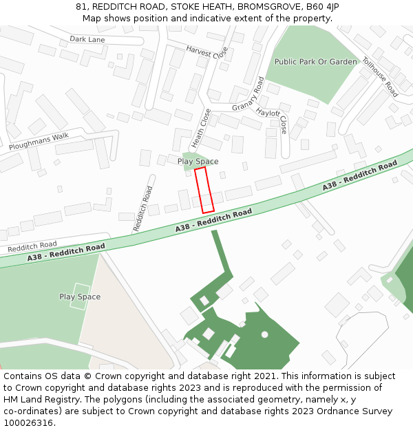 81, REDDITCH ROAD, STOKE HEATH, BROMSGROVE, B60 4JP: Location map and indicative extent of plot