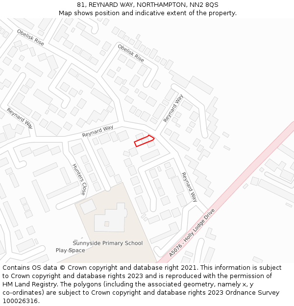 81, REYNARD WAY, NORTHAMPTON, NN2 8QS: Location map and indicative extent of plot