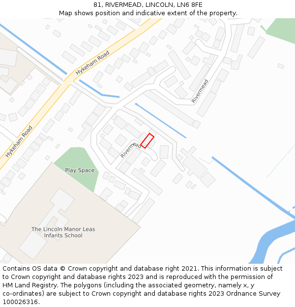 81, RIVERMEAD, LINCOLN, LN6 8FE: Location map and indicative extent of plot