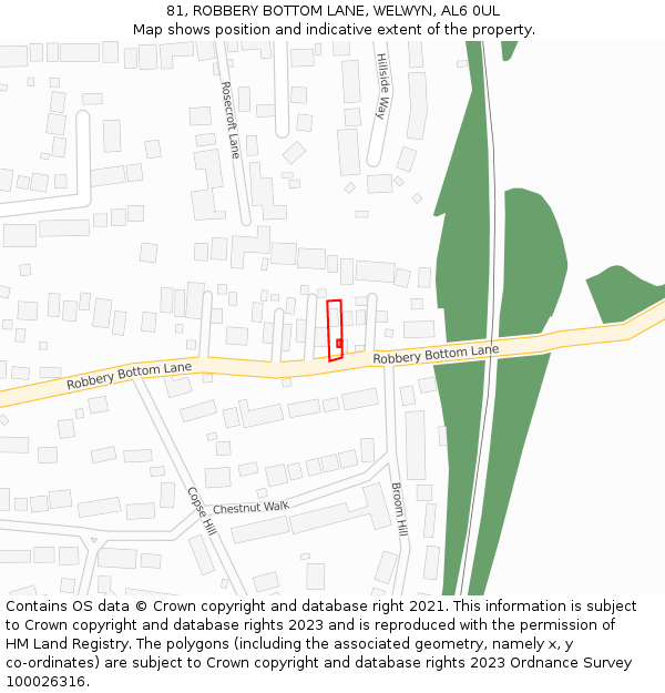 81, ROBBERY BOTTOM LANE, WELWYN, AL6 0UL: Location map and indicative extent of plot