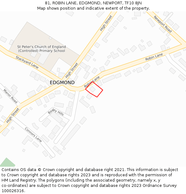 81, ROBIN LANE, EDGMOND, NEWPORT, TF10 8JN: Location map and indicative extent of plot