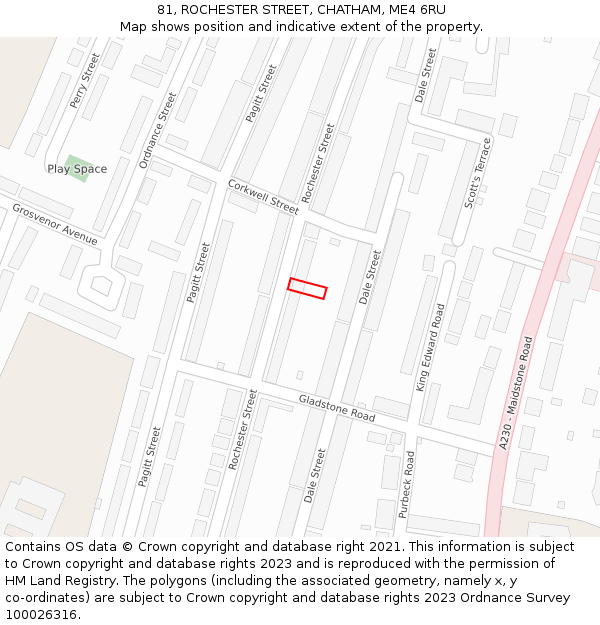 81, ROCHESTER STREET, CHATHAM, ME4 6RU: Location map and indicative extent of plot