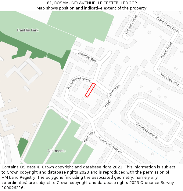 81, ROSAMUND AVENUE, LEICESTER, LE3 2GP: Location map and indicative extent of plot