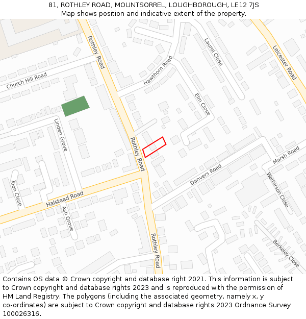 81, ROTHLEY ROAD, MOUNTSORREL, LOUGHBOROUGH, LE12 7JS: Location map and indicative extent of plot