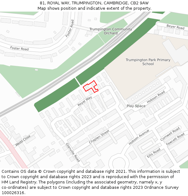 81, ROYAL WAY, TRUMPINGTON, CAMBRIDGE, CB2 9AW: Location map and indicative extent of plot