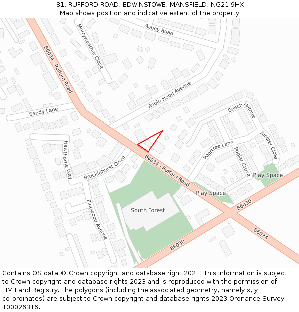 81, RUFFORD ROAD, EDWINSTOWE, MANSFIELD, NG21 9HX: Location map and indicative extent of plot