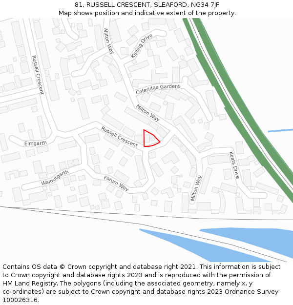 81, RUSSELL CRESCENT, SLEAFORD, NG34 7JF: Location map and indicative extent of plot