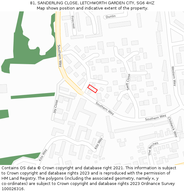 81, SANDERLING CLOSE, LETCHWORTH GARDEN CITY, SG6 4HZ: Location map and indicative extent of plot