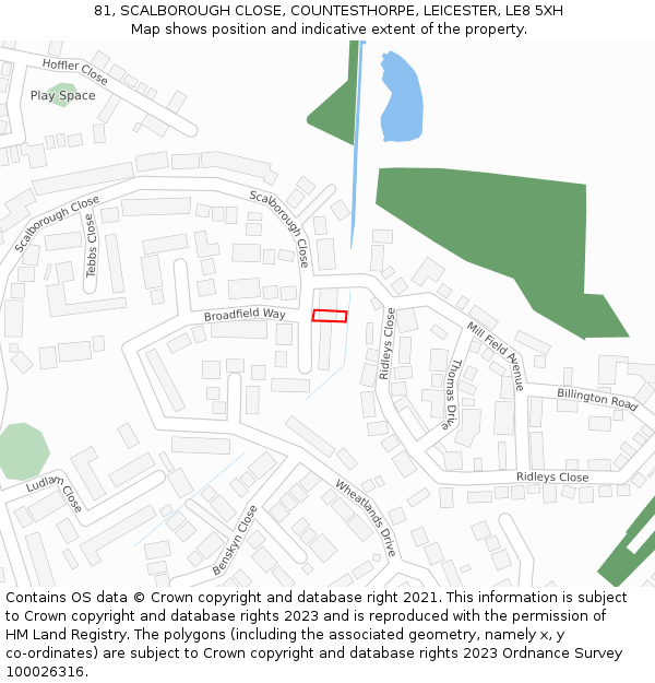 81, SCALBOROUGH CLOSE, COUNTESTHORPE, LEICESTER, LE8 5XH: Location map and indicative extent of plot