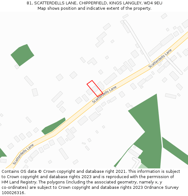 81, SCATTERDELLS LANE, CHIPPERFIELD, KINGS LANGLEY, WD4 9EU: Location map and indicative extent of plot